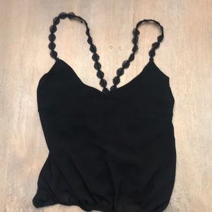 Cropped black tank with cross cross/scoop back